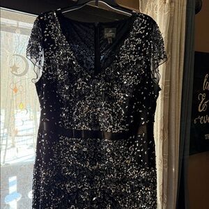 Adrianna Papell Black and Silver Sequin Dress